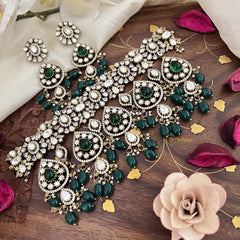 Stylish Green Victorian Diamond Choker-Green Beads-VV1880