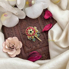 Vriksham Traditional Round Floral Kundan Kundan Jadau Jada Billai-Red Green & White-Aqua Green Bead-J3829