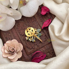 Vriksham Traditional Round Floral Kundan Kundan Jadau Jada Billai-Red Green & White-Aqua Green Bead-J3829