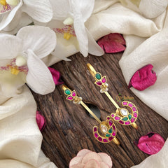 Vriksham Peacock Bloom Kundan Jadau Stud & Ear Cuffs Bugadi  With Pearl-Red Green & White-G20004