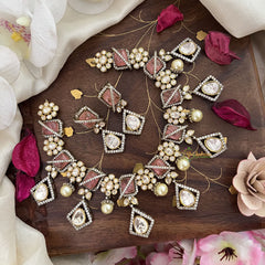 Stylish Floral Pastel Pink Victorian Diamond Haram-VV1762