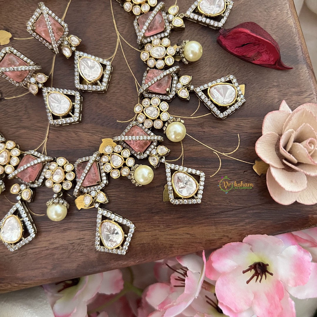 Stylish Floral Pastel Pink Victorian Diamond Haram-VV1762