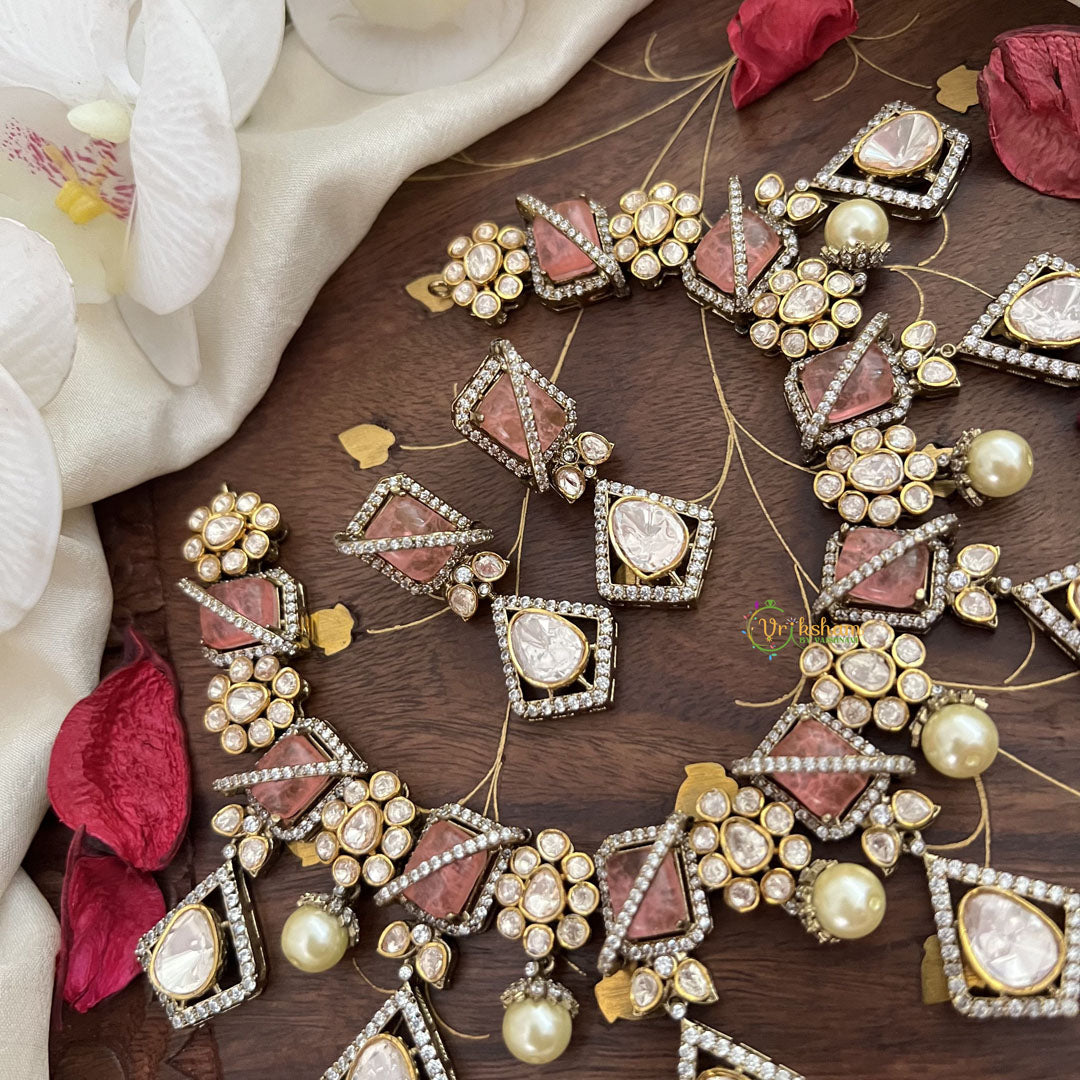 Stylish Floral Pastel Pink Victorian Diamond Haram-VV1762