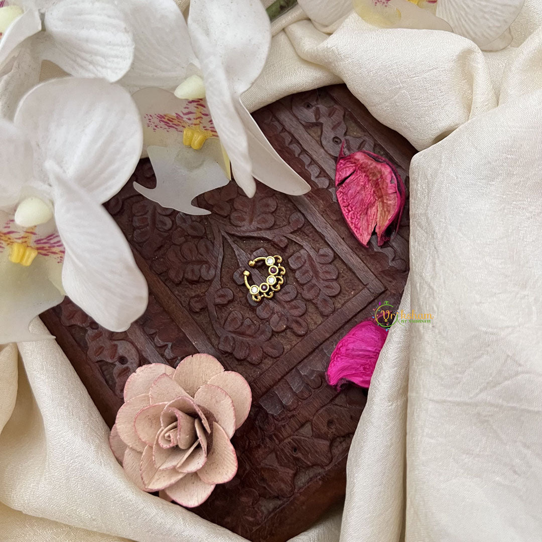 Vriksham Antique Gold Work Septum Ring-Red White-G20017