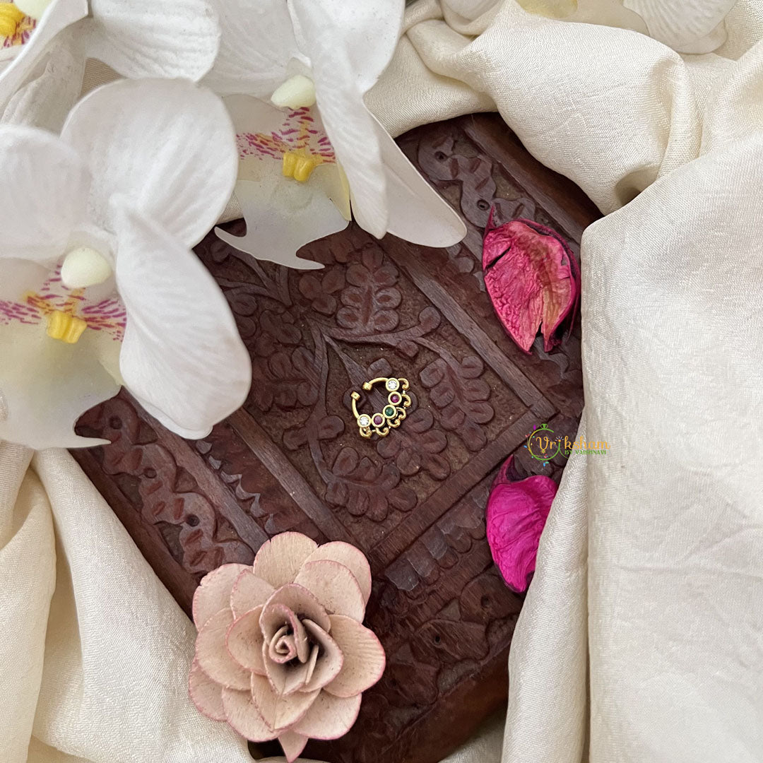 Vriksham Antique Gold Work Septum Ring-Red White & Green-G20018