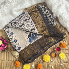 Blue Pichwai Kalamkari Saree with Kanchi Border-VS4146