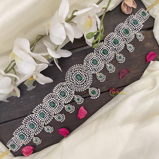 Vriksham Premium Bridal American Diamond Hip Chain-Green-G15882