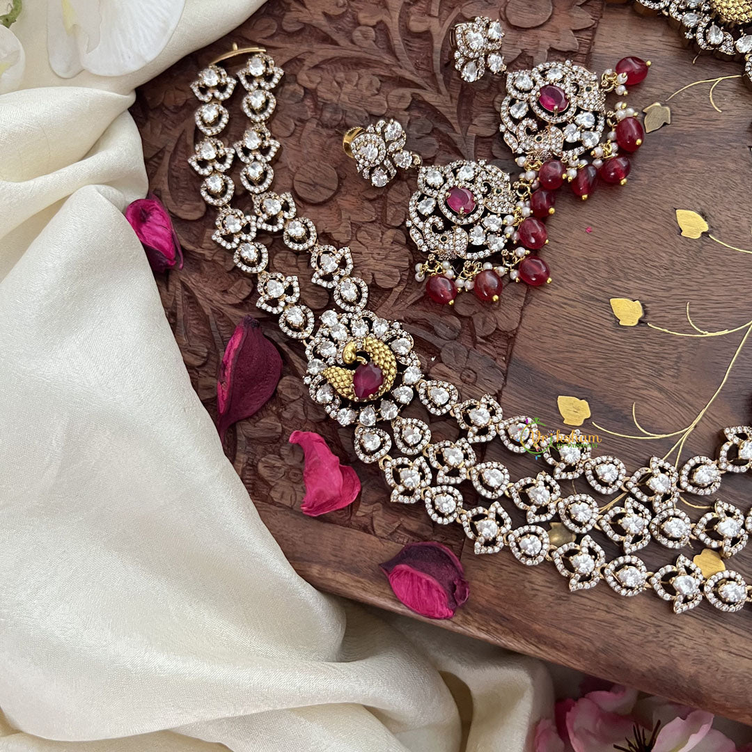 Layered Lakshmi Victorian Diamond Neckpiece -Red -VV1889
