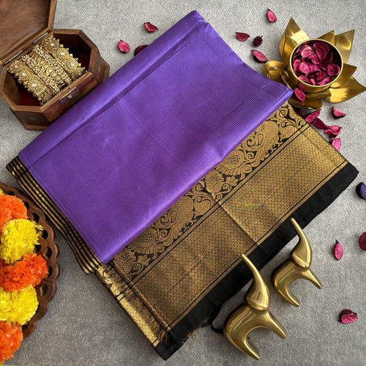 Violet Indigo with Black Border Silk Cotton Saree-Handloom-VS4087