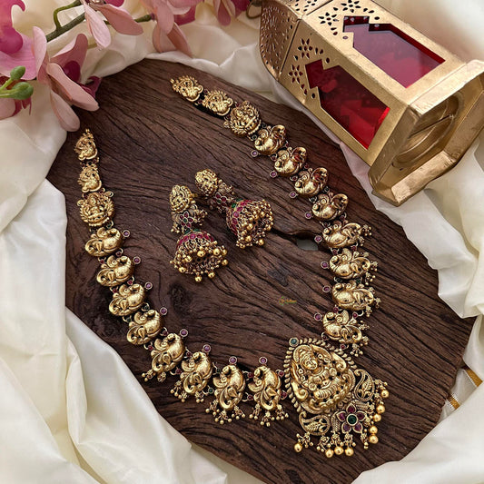 Gold Look Alike Lakshmi Long Neckpiece-Gold Bead-G14138