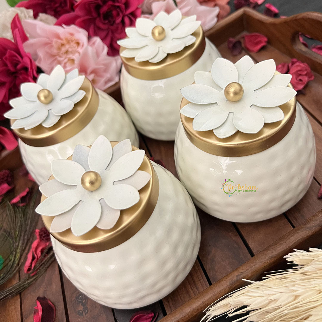 Vriksham White Metal Jar Big (Pack of 4)-RG174