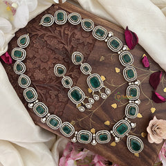 Premium Green Victorian Diamond Pendant Neckpiece  - VV1338