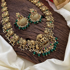 Antique Lakshmi Long Neckpiece-Green Bead-Pearl-G14135