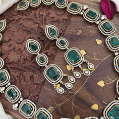 Premium Green Victorian Diamond Pendant Neckpiece  - VV1338