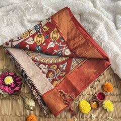 Beige Kalamkari Saree with Kanchi Border-VS4150