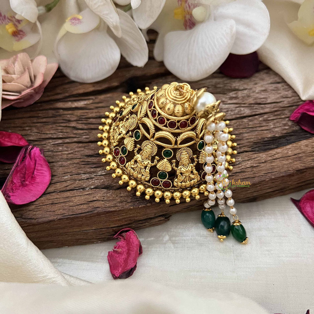 Vriksham  Lakshmi Style Tamil Iyengar Golden Red Green With Pearls Coted Andal Kondai-G20561