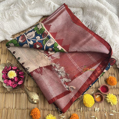 Beige Kalamkari Saree with Kanchi Border-VS4156