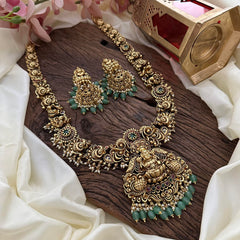 Antique Lakshmi Pendant Long Neckpiece-Green Bead-Pearl-G14136