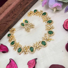 Vriksham Grand Look Oval Shape With Leaf AD Stone Neckpiece-Green-G20581