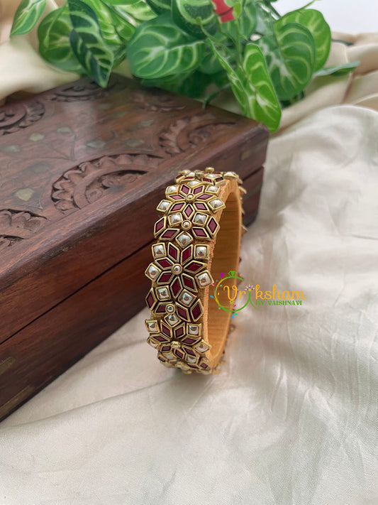 Maroon Pearly Matt Silk Thread Kundan Kada Bangle -G8621