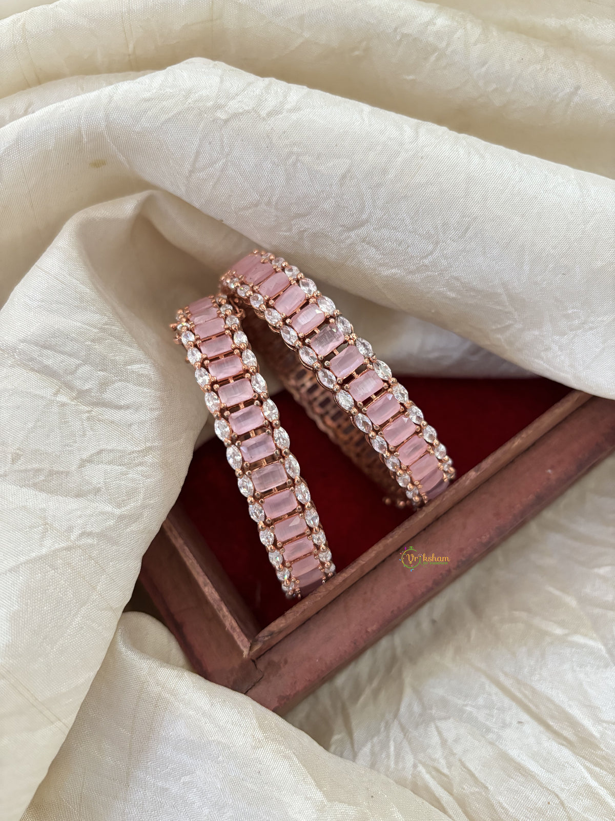 Premium American Diamond Bangle Set -Pastel Pink-G11021