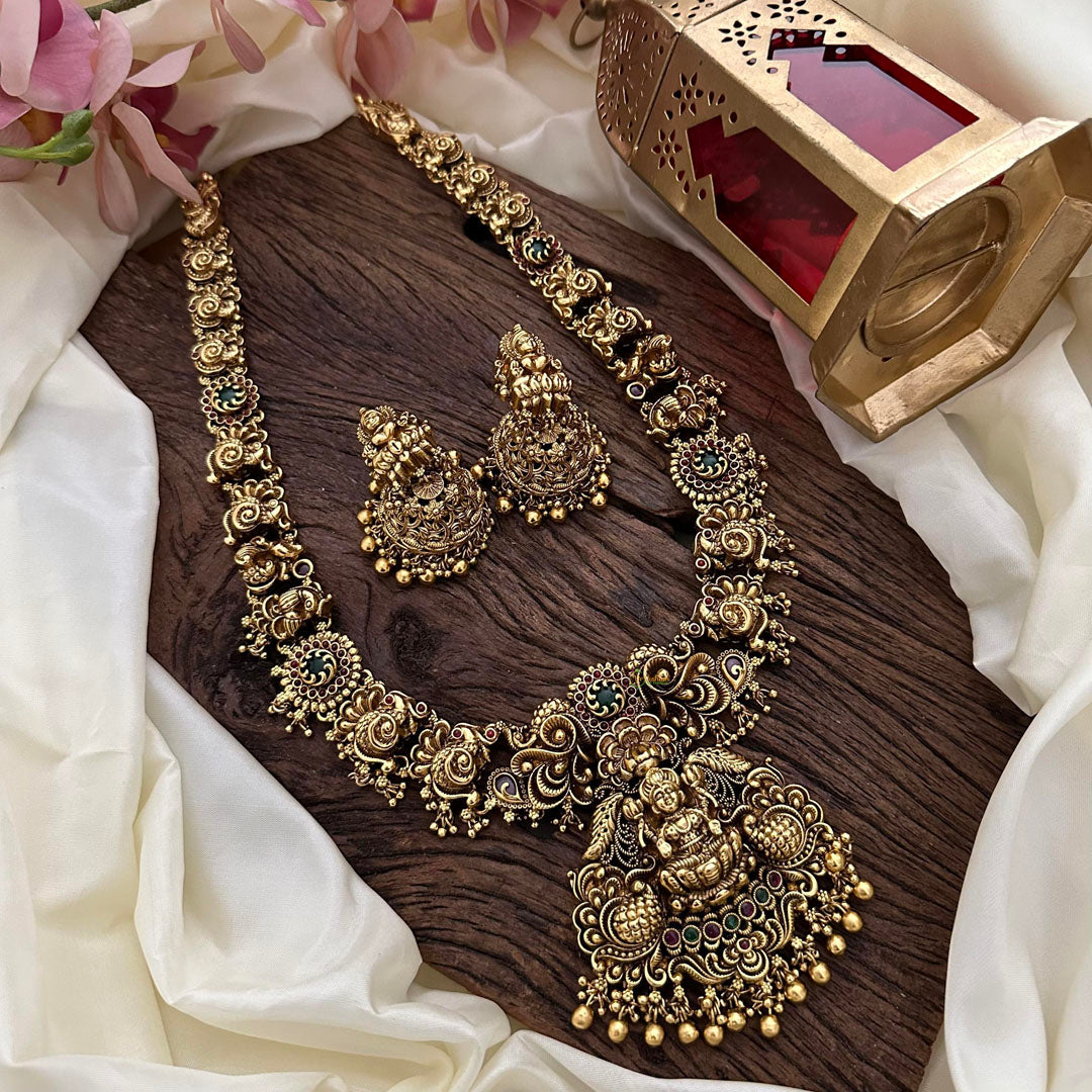 Antique Lakshmi Long Neckpiece-Gold Beads-G14112