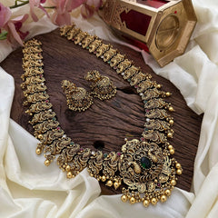 Premium Dual Peacock Long Neckpiece-Gold Beads-G14105