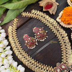 Vriksham Dual Maanga with Peacock Coin Haram-Kaasumala-Pastel Green Bead-G21323