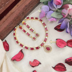 Vriksham Designer Christy Rubes AD Stone Neckpiece-Red-G20575