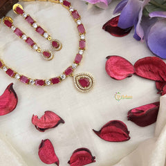 Vriksham Designer Christy Rubes AD Stone Neckpiece-Red-G20575