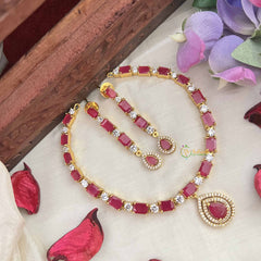 Vriksham Designer Christy Rubes AD Stone Neckpiece-Red-G20575