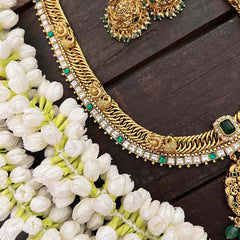 Vriksham Jalebi Lakshmi Pendant Long Neckpiece-Green Bead-Green-G21324