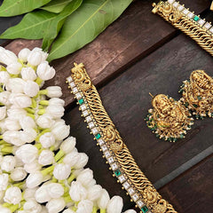 Vriksham Jalebi Lakshmi Pendant Long Neckpiece-Green Bead-Green-G21324