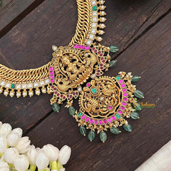 Vriksham Lakshmi With Dual Peacock Jalebi Style Long Neckpiece-Pastel Green Bead-G21325