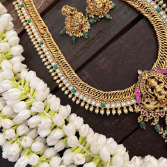 Vriksham Lakshmi With Dual Peacock Jalebi Style Long Neckpiece-Pastel Green Bead-G21325