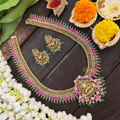 Vriksham Jalebi Style Lakshmi Pendant Long Neckpiece-Pastel Green Bead-G21326