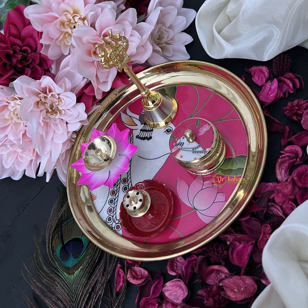 Vriksham Brass Plate Full Diya Set/ Aarti Thali-RG166