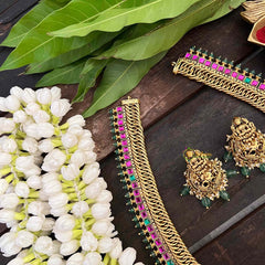 Vriksham Jalebi Style Lakshmi Pendant Long Neckpiece-Pastel Green Bead-G21326