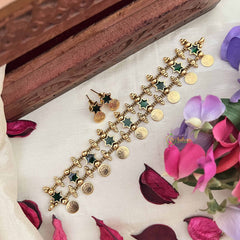 Vriksham Nakshatra  With Lakshmi Coin Green Stone Neckpiece-G20570