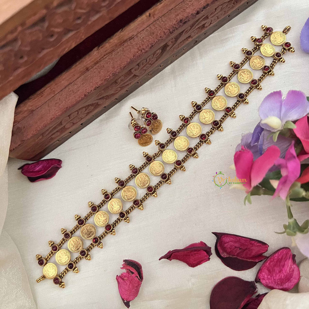Vriksham Temple Glow Lakshmi Coin Red Stone Neckpiece-G20572