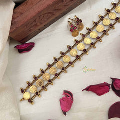 Vriksham Temple Glow Lakshmi Coin Red Stone Neckpiece-G20572