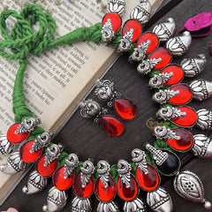 Vriksham Oxidized Silver With Red Enamel & Ganesha Motifs-S907