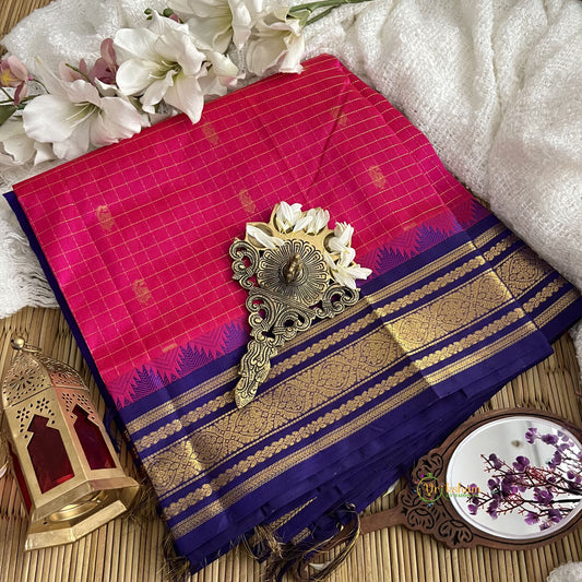 Magenta with Purple Border Silk Cotton Saree-Handloom-Vairaoosi Podi Kattam-VS3361