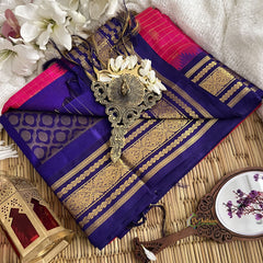 Magenta with Purple Border Silk Cotton Saree-Handloom-Vairaoosi Podi Kattam-VS3361