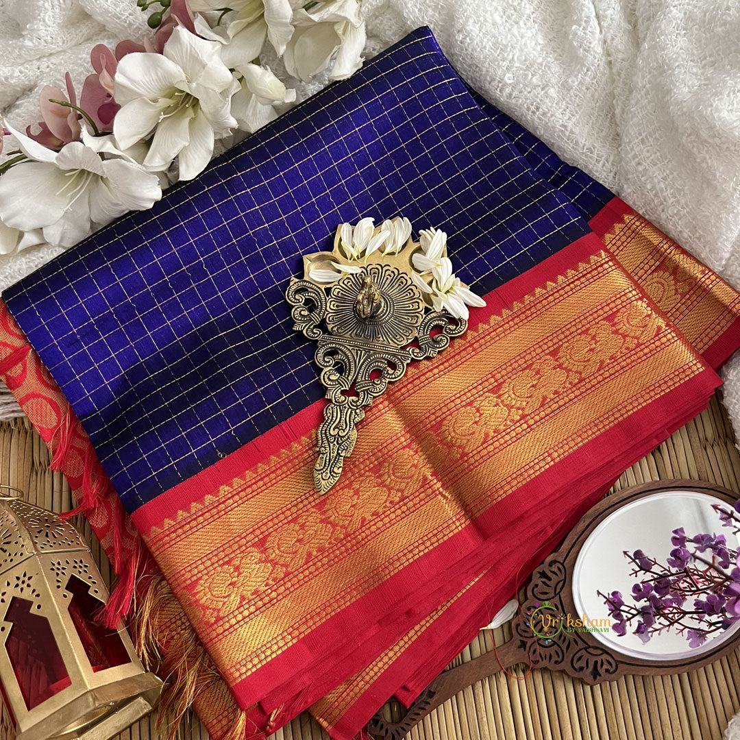 Purple with Red Border Silk Cotton Saree-Handloom-Vairaoosi Podi Kattam-VS3365