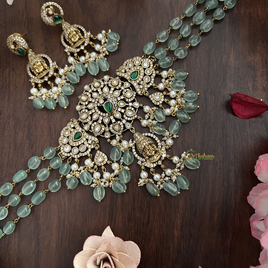 Green Bead Victorian Diamond Temple Choker-VV027