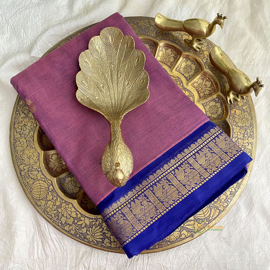 Double Shaded Purple Kanchi Cotton Saree with Golden Border - Handloom - VS3700