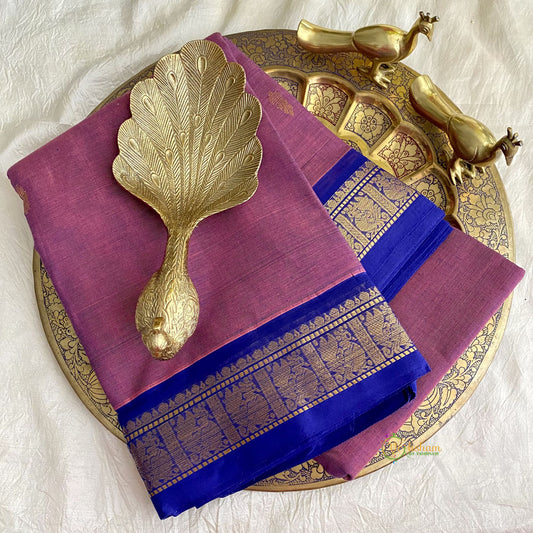 Double Shaded Purple Kanchi Cotton Saree with Golden Border - Handloom - VS3700