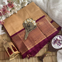 Sand Color with Purple Border Silk Cotton Saree -Handloom-VS3359