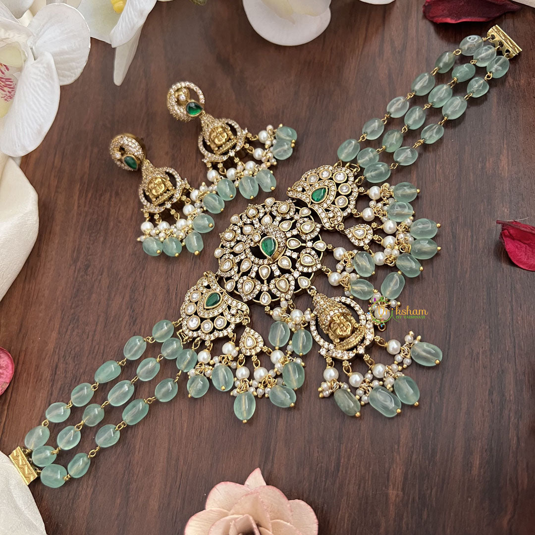 Green Bead Victorian Diamond Temple Choker-VV027